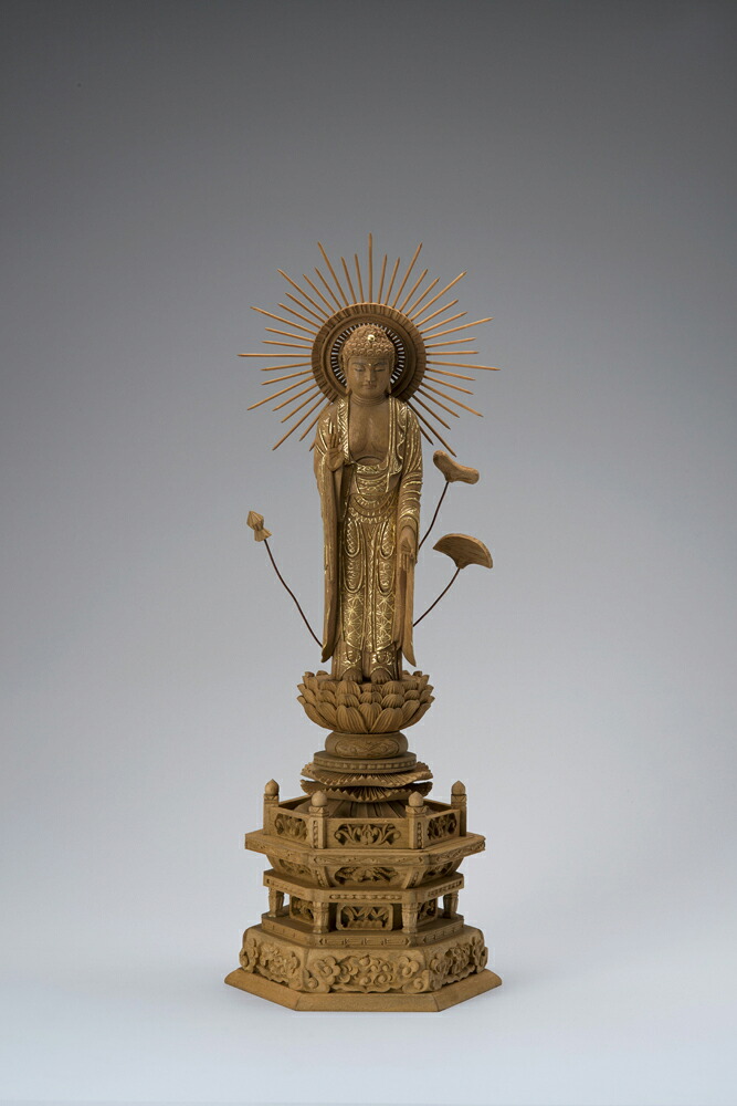 楠木六角台 東型光輪眼入切金付立阿弥陀 4.5寸 38-6 仏像 木彫り 仏像 木彫 仏像図形 仏像 オブジェ 室内装飾仏像 飾りつけ 室内装飾オブジェ 仏壇 仏具