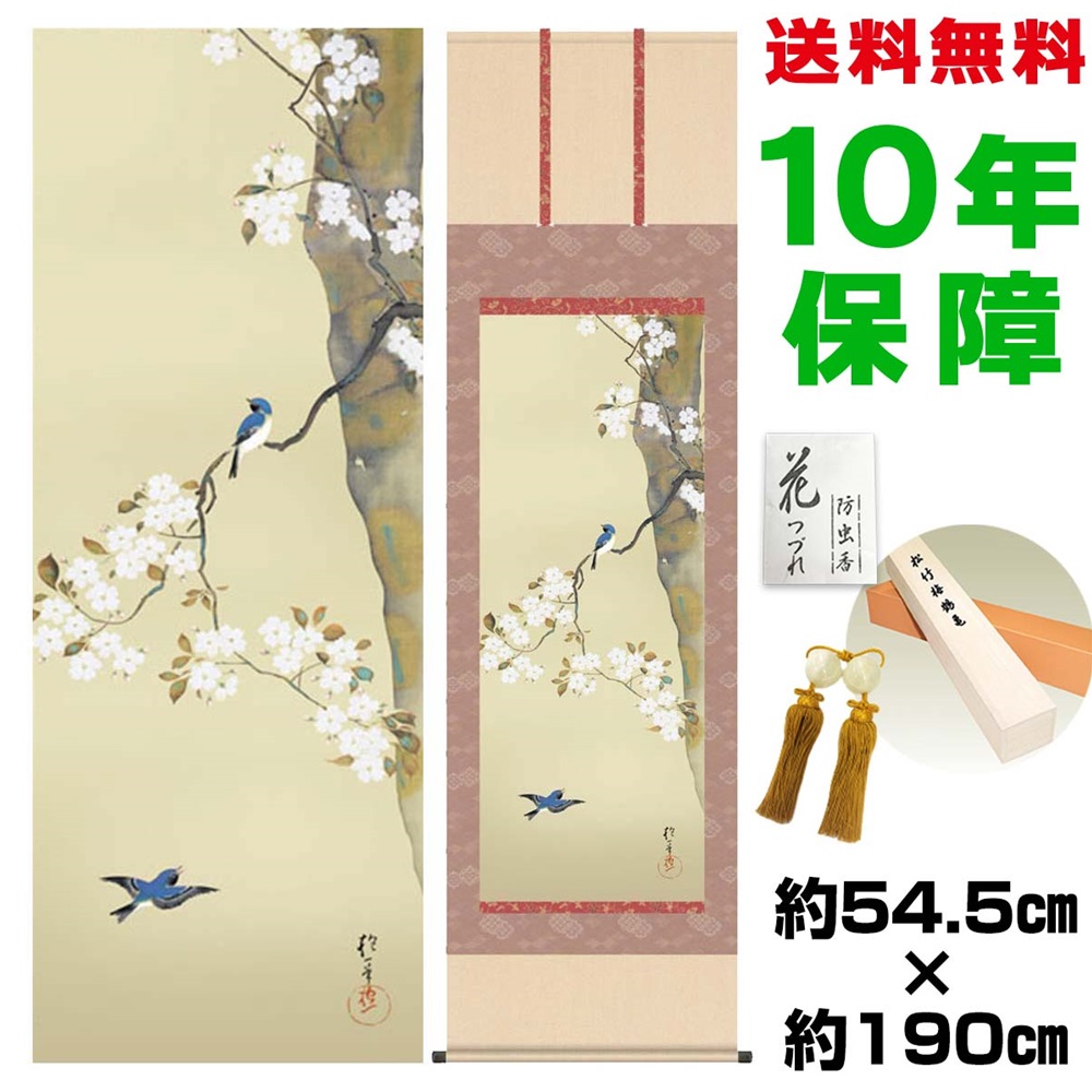 オープニング 大放出セール 掛軸 桜に小禽図 おしゃれ モダン 床の間掛け軸 酒井抱一 新絹本 幅54 5 高さ約190 洛彩緞子本表装 Dgb Gov Bf