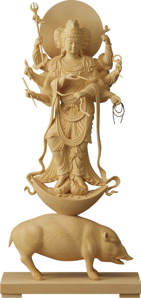 【前売】大型木彫り摩利支天仏像　日本香樟木摩利支天仏像 　手彫り 仏教美術　精密細工 木彫仏像　高：52cm  総高20cm摩利支天 木彫り 仏像 仕様：無垢 ⁄ 素材：桧