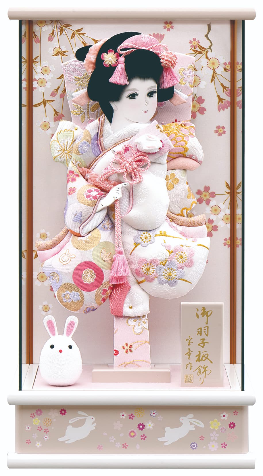 羽子板 2024年新作 宝童作 アクリルケース 羽子板付きケース パノラマ和 なごみ うさぎ (グレージュ) 10号