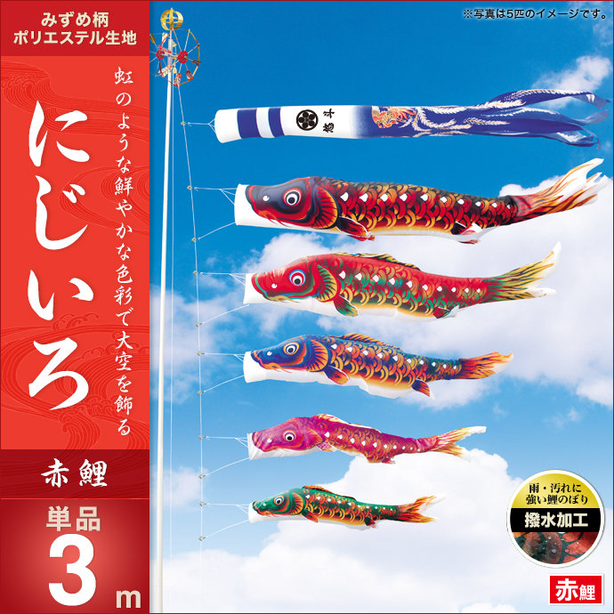 鯉のぼり 単品キング印 にじいろ 赤鯉3m こいのぼり