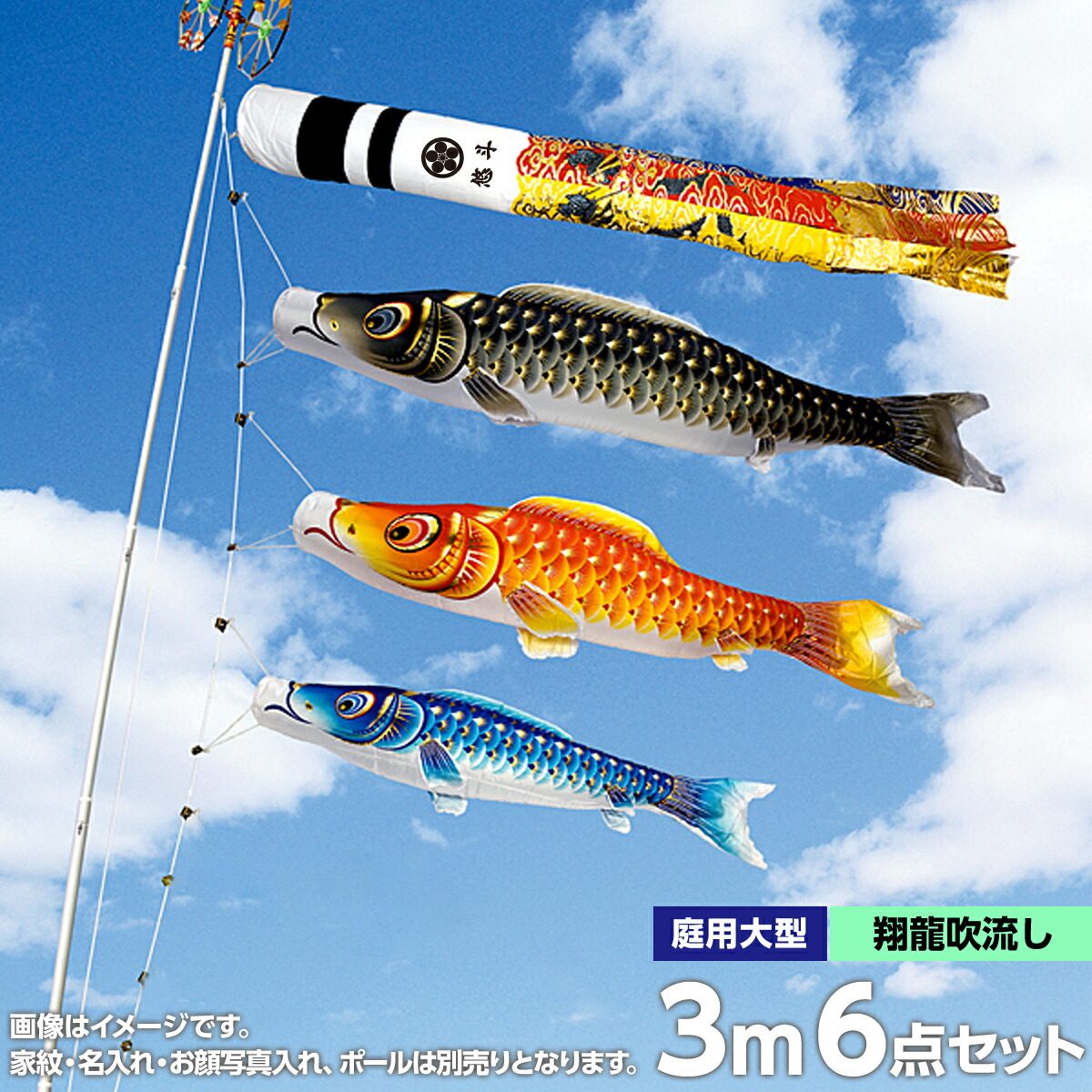 こい旗幟 庭 運動場用 村上 鯉のぼり 家紋入れ 名まえ入れ お顔第八芸術入れ能力のある 仕掛ける各種 翔龍吹き流し 矢車 荷縄付き添い人 極点別売 金彩人情本3m6点仕掛ける 庭園用 ポリエステル繻子出どころ撥水 オシャレ