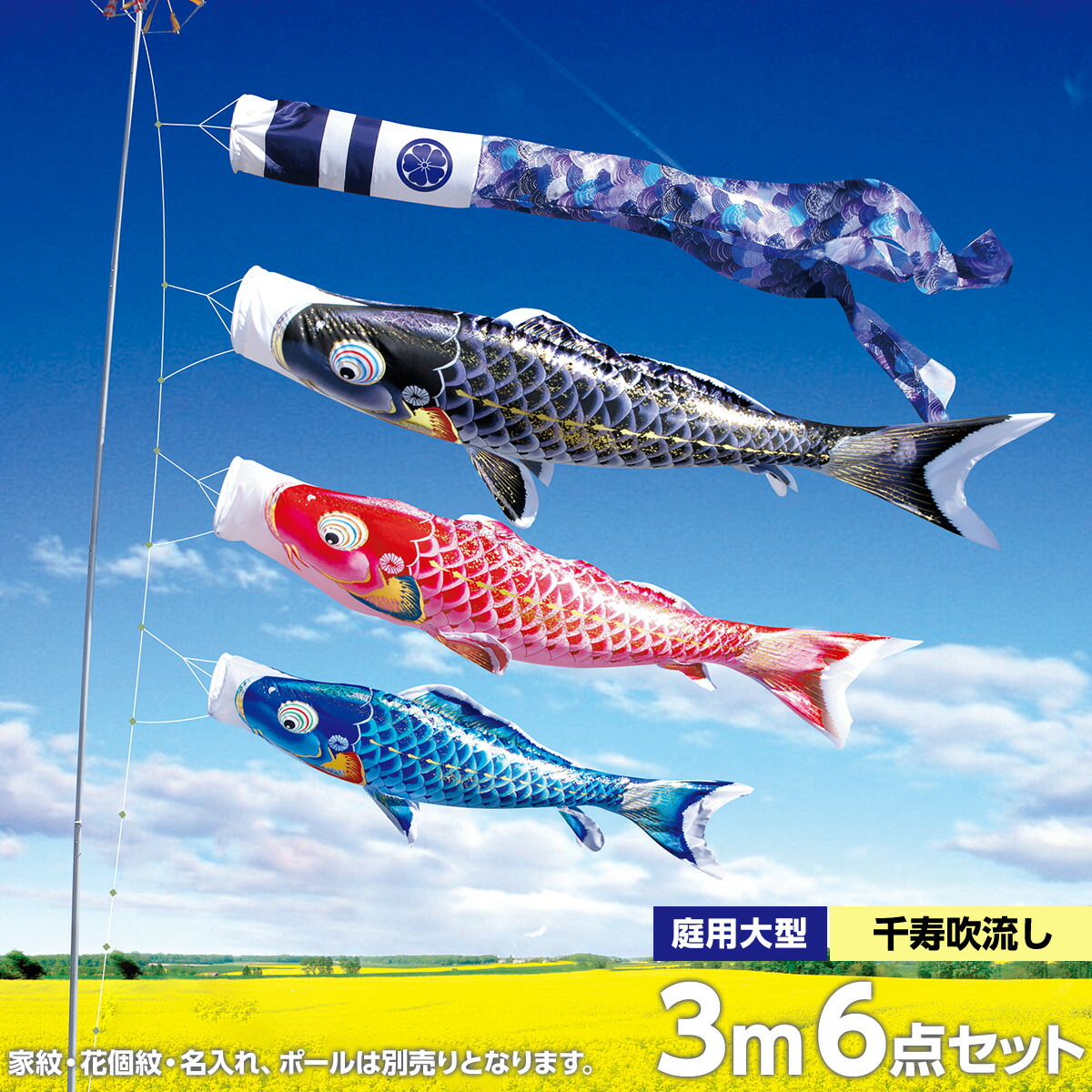 希少 こいのぼり 庭 庭園用 徳永 鯉のぼり 家紋 名前入可能 セット各種 ポール別売 千寿セット 3m6点セット よろこびの鯉 千寿 ガーデン用 撥水加工鯉 ポリエステル立体交差織生地 天祥 オシャレ 全品送料無料 Www Faan Gov Ng