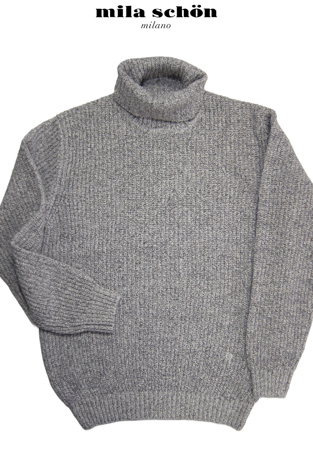 只今ポイント5倍 ミラショーン ニット セーター ハイネック シルク混 杢調 霜降り 無地 グレー カジュアル ゴルフ 秋冬 M L LL メーカー正規品