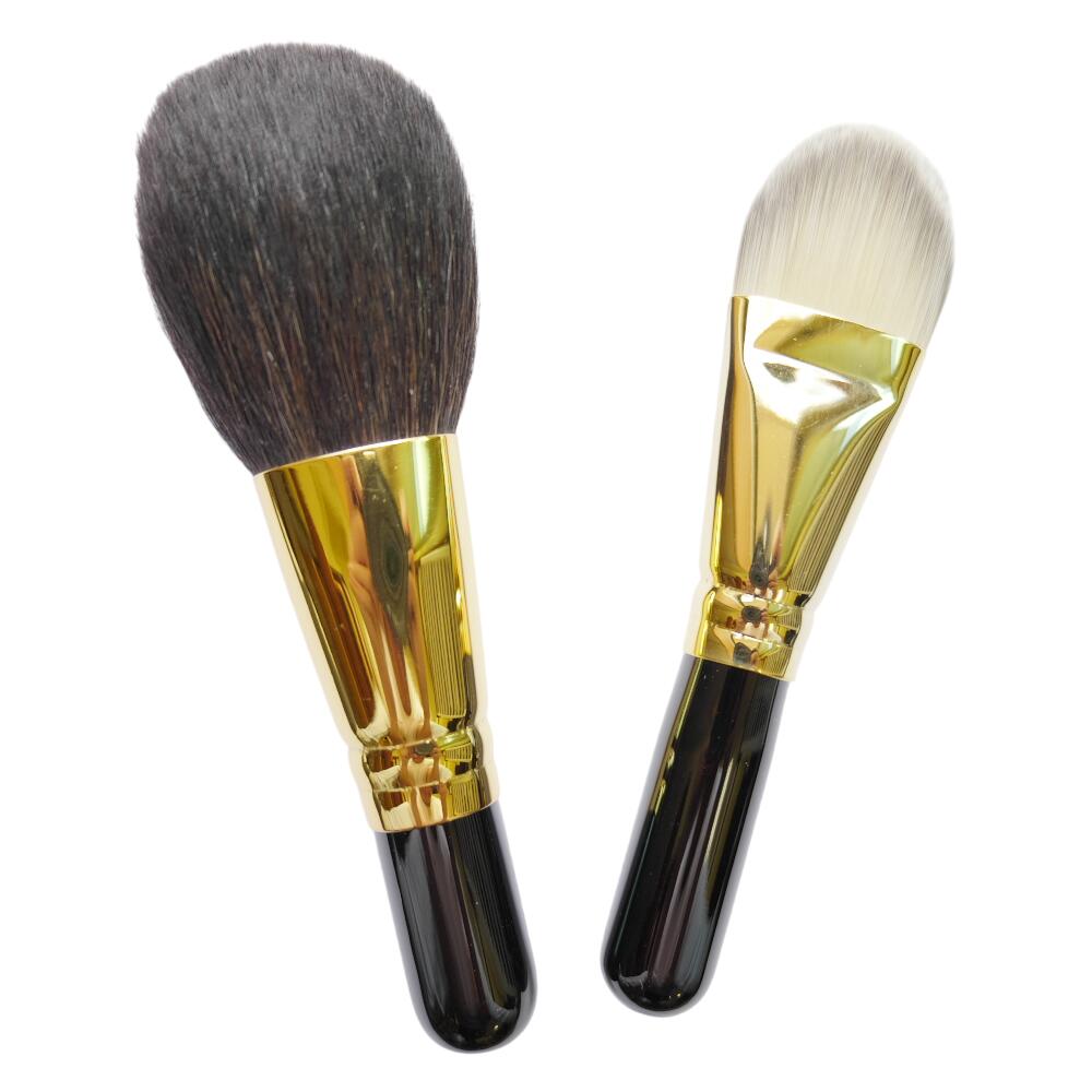竹宝堂 熊野筆 メイクブラシセット 2本 パウダー用 灰リスと山羊(粗光峰) リキッド用 PBT(合成繊維) 下地メイクセット リキッドファンデーション メイクブラシ 化粧筆 熊野化粧筆 熊の筆 熊野ブラシ 広島県 熊野町 プレゼント対応 熊野筆通販 KUMANOFUDE 優れものＡ
