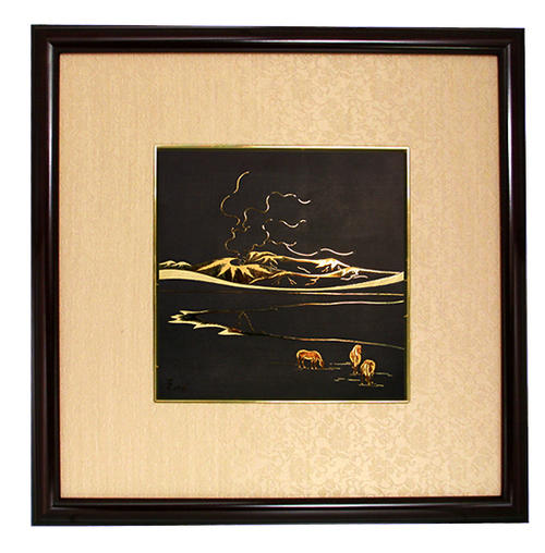 【肥後象嵌】絵画 阿蘇山 額入り 肥後象眼 金工品 金細工 純金 24金 18金 楽天市場】絵画 熊本城 阿蘇山−15角 GA-06 額縁 高級 ブランド 純金