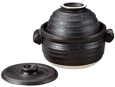 ご飯鍋 蓋付 耐熱鍋 陶器 直火OK 黒 おしゃれ アウトドア 1合炊 万古焼 萬古焼 13-01