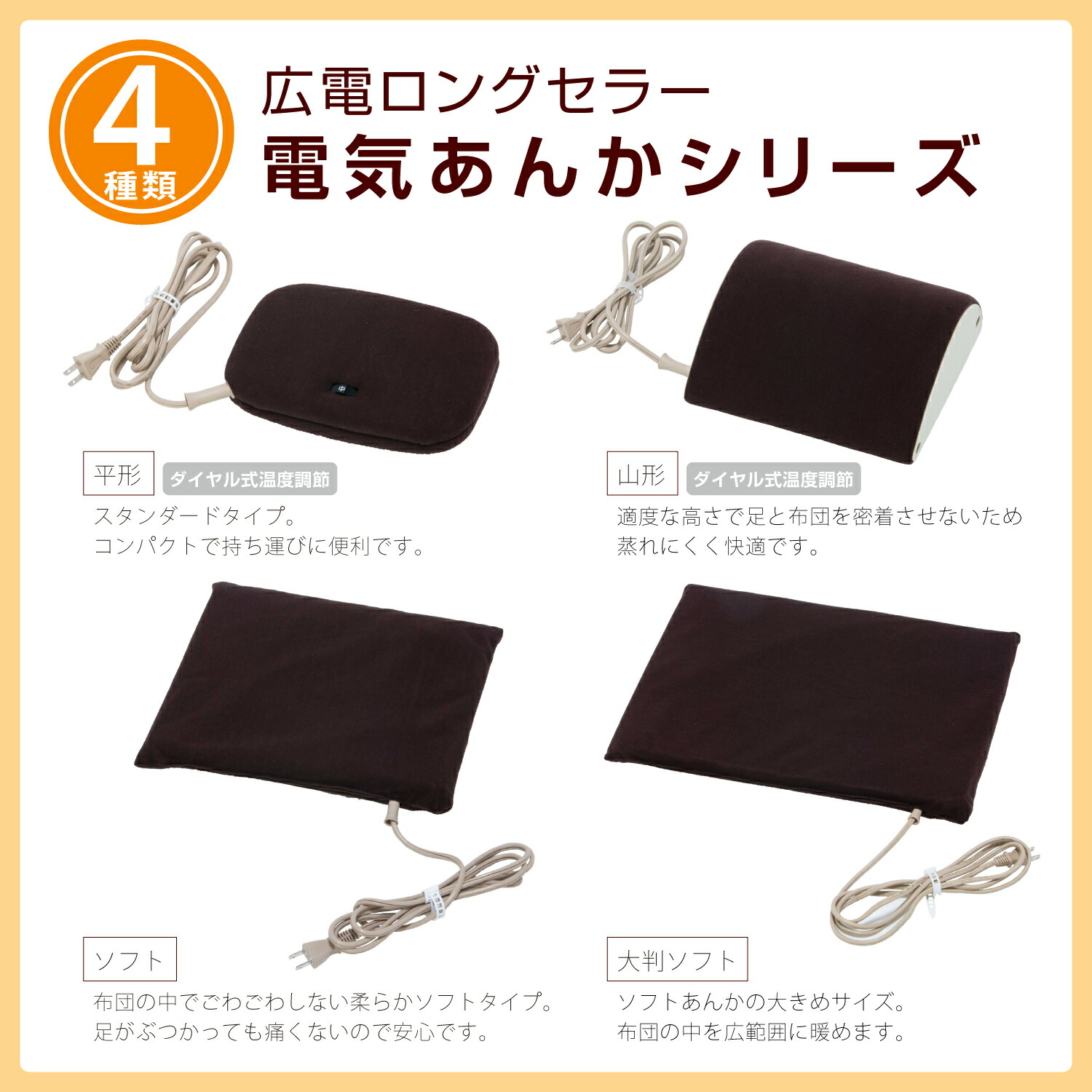 市場 電気あんか 山形 ブラウン 温度調整 省エネ 快適保温 無地