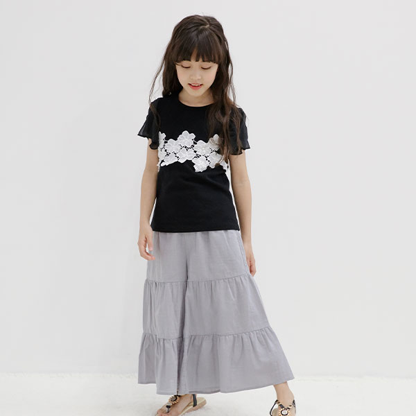 韓国子供服 韓国こども服 Bee キッズ 女の子 花 レース 袖フリル パール タンクトップ 半袖 ノースリーブ プルオーバー フォーマル 春 夏  90 100 110 120 130 140 ◇フレアスリーブ◇ キッズファッション