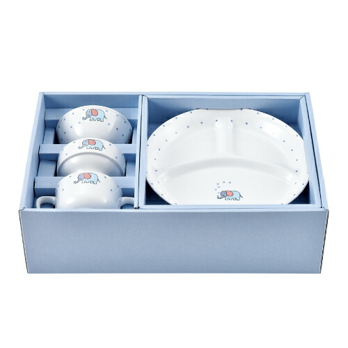 食器 子供 食器セット 皿 ボウル 小鉢 茶碗 ワンプレート プレート ダイアセラムギフト食器 ぷくぷくぞうさんアイスブルー ギフトセット 出産準備 出産祝い 食洗器対応 ベビー 赤ちゃん 離乳食 プレゼント ギフト｜6歳までの寝具図鑑 こどものふとん