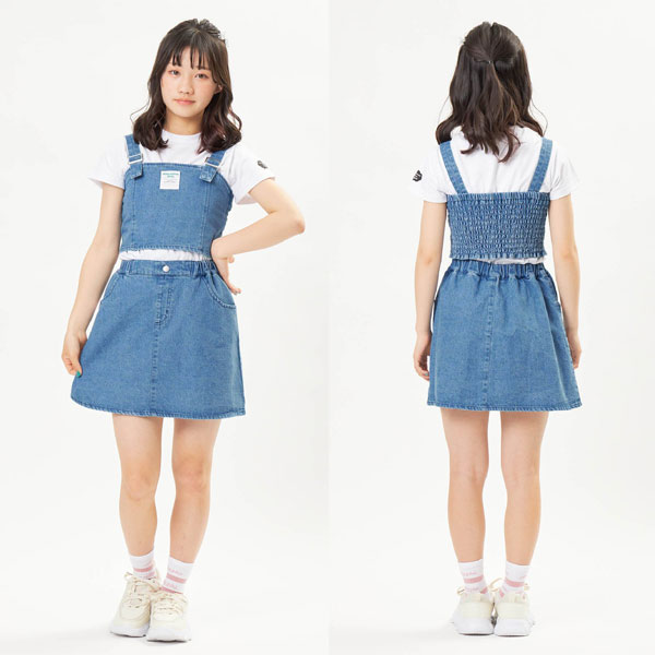 送料無料！2023夏t【ALGY/アルジー】デニムセットアップ≪130cm140cm150cm160cm≫FOエフオーキッズキッズ女の子女児ジュニア通学小学生中学生ショートパンツ