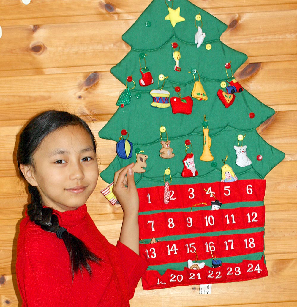 クリスマス布絵本布のアドベント カレンダー 壁掛け クリスマスツリーボタンかけオーナメント24個付き