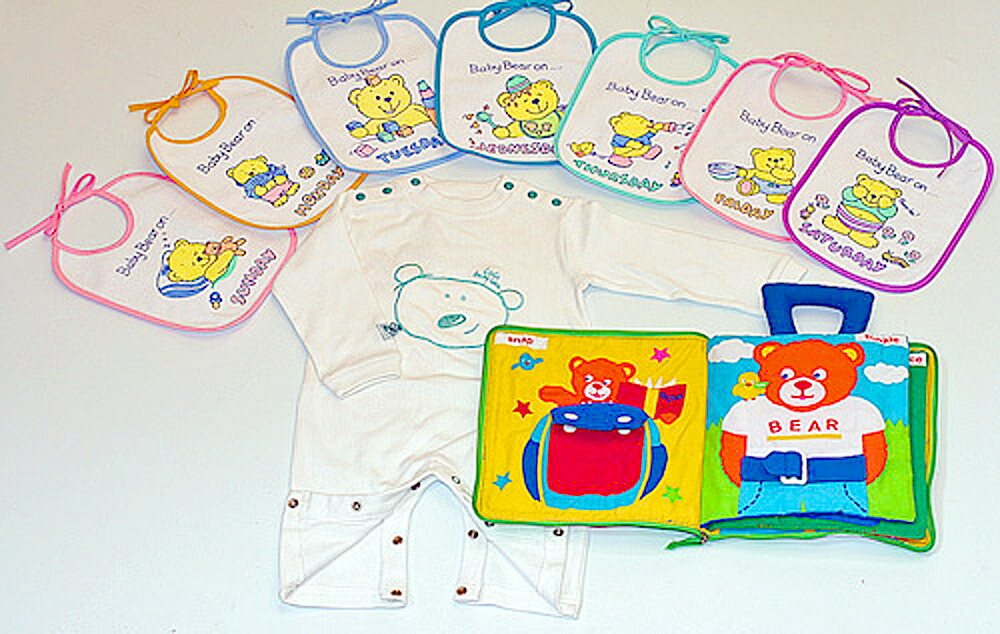 布絵本dress up bear &ロンパース　リトルベビーベア6M &おまけ付ウィークリービブ ベビーベア7枚 ベアズプリティギフトセツト 出産祝 幼児教育 選んで!!無料ギフトラッピング