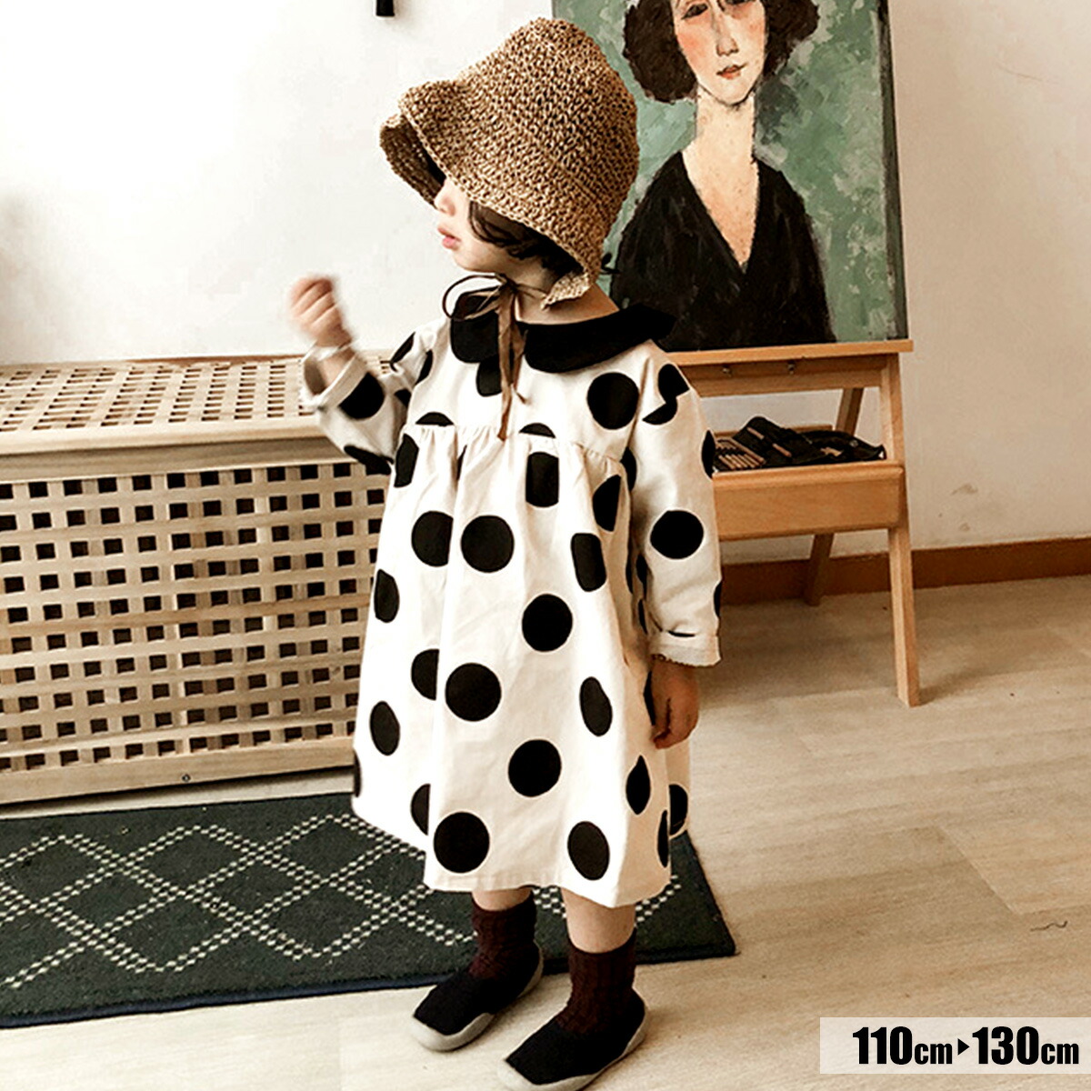 楽天市場 春秋子供服 膝下丈ドット柄モノトーンワンピース 長袖 襟付き ふんわり広がる ベージュ キッズ こども カットソー ワンピ スカート ガーリー 女の子 おしゃれ かわいい 韓国子供服 シンプル ガールズ 子供服雑貨専門店ゆうき