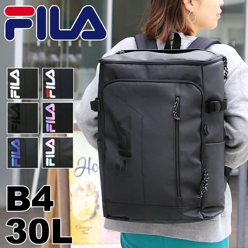 フィラ 黒 背嚢 真四角背嚢 成人女性 FILA 顕われ 背嚢 うしろ側容器に並べる デイパック 30L B4 A4 メンズ レディース 男女兼用 御坊っちゃん 教え子 高校生 中学生 町 通い 通学 運動競技 部活 旅する 撥水 マイコン納める 軽さ 今めかしい 心地好い ブランド名 一般受け 7762