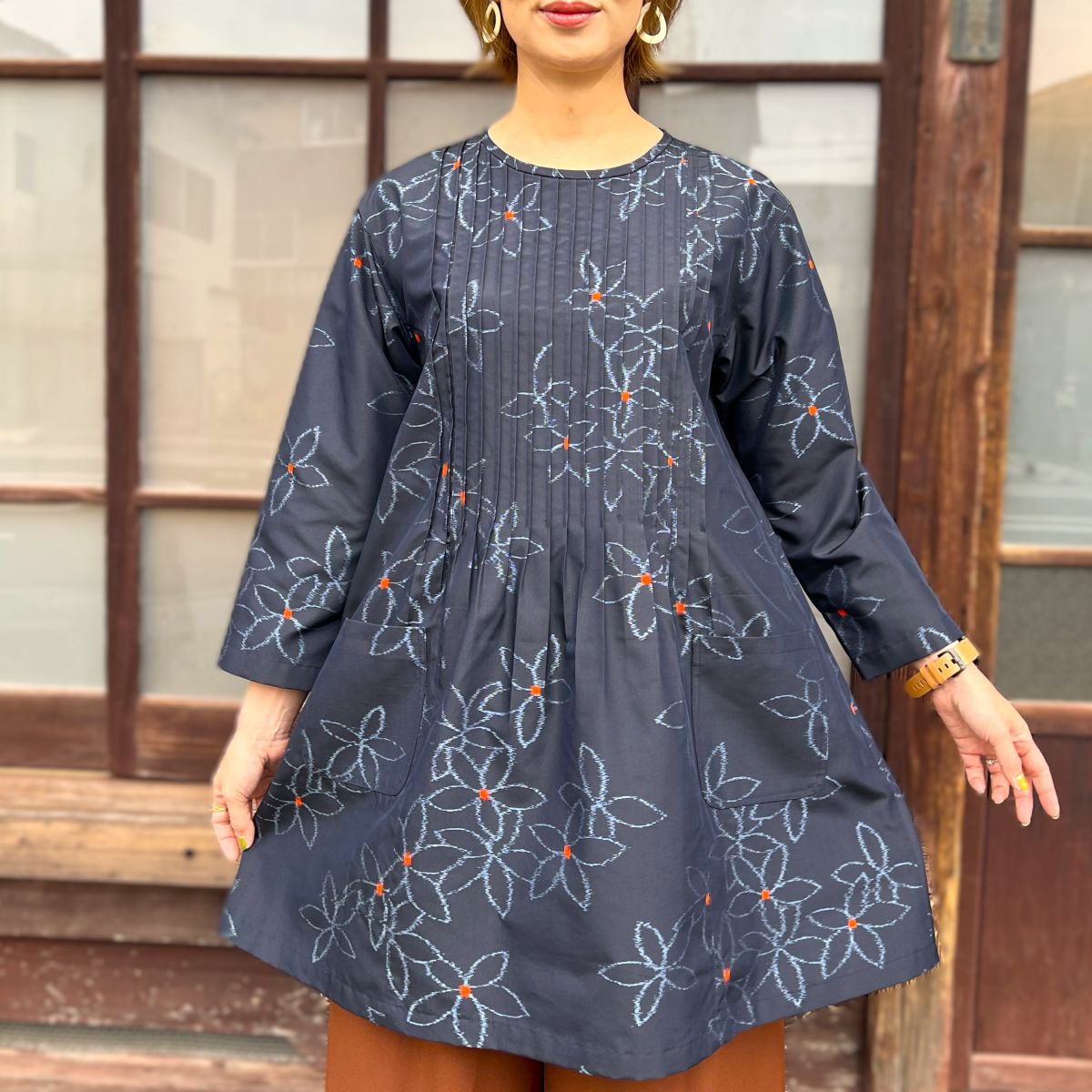 楽天市場】【古布リメイク襟付きワンピース】1点物創作服ミセス40代