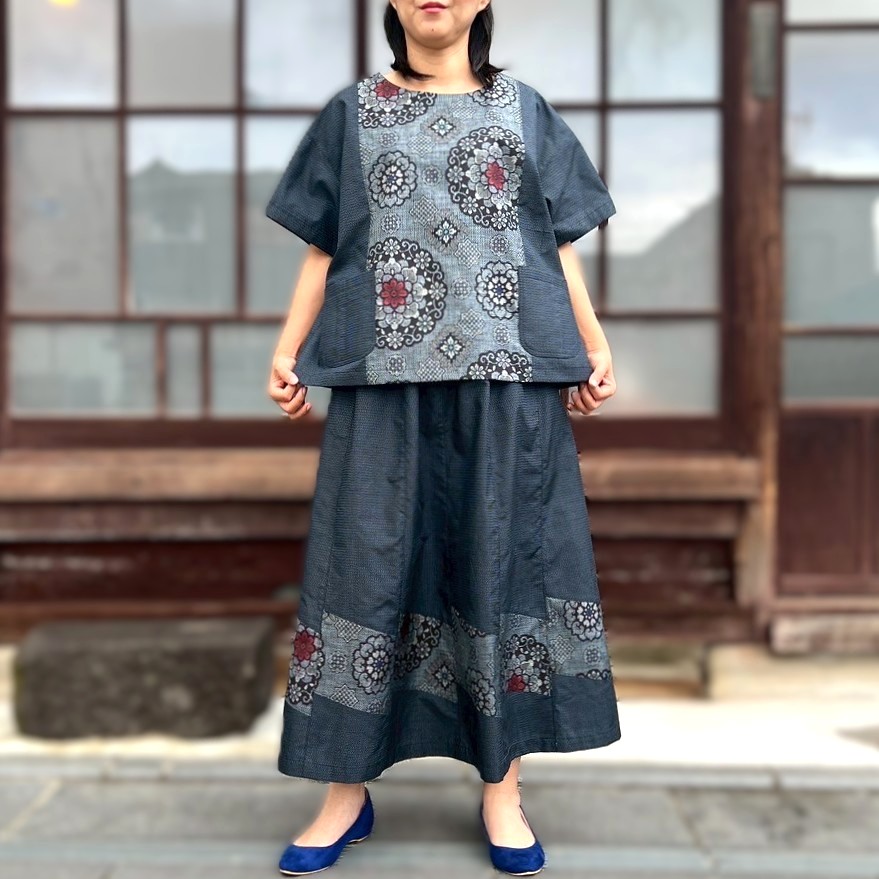 楽天市場】【藍大島紬リメイクセットアップ】高木ふくえ作家一点物
