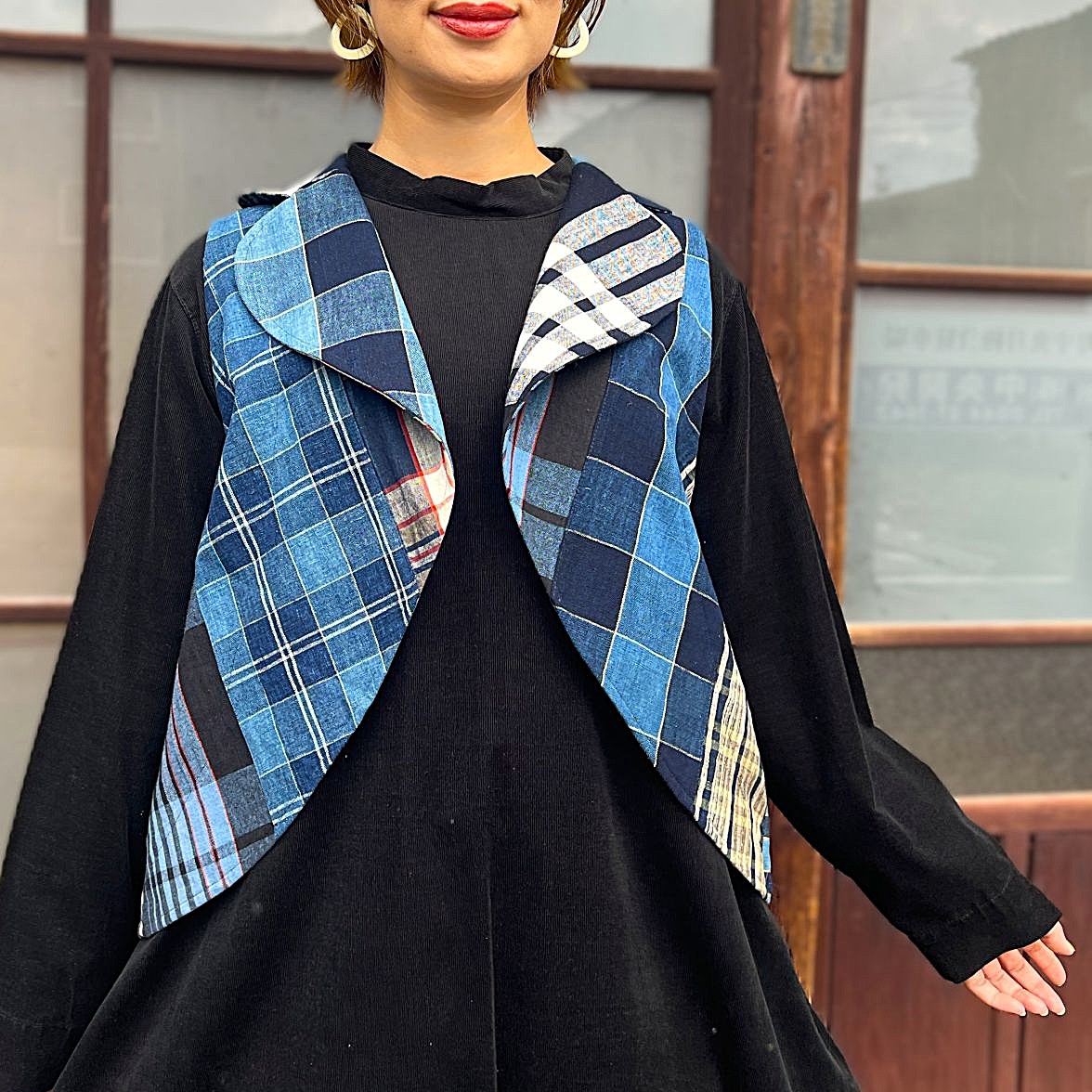 古布　藍染め　庄内刺し子　ノーカラージャケット　リバーシブル 古布 藍染め 庄内刺し子 ノーカラージャケット リバーシブル 楽天市場