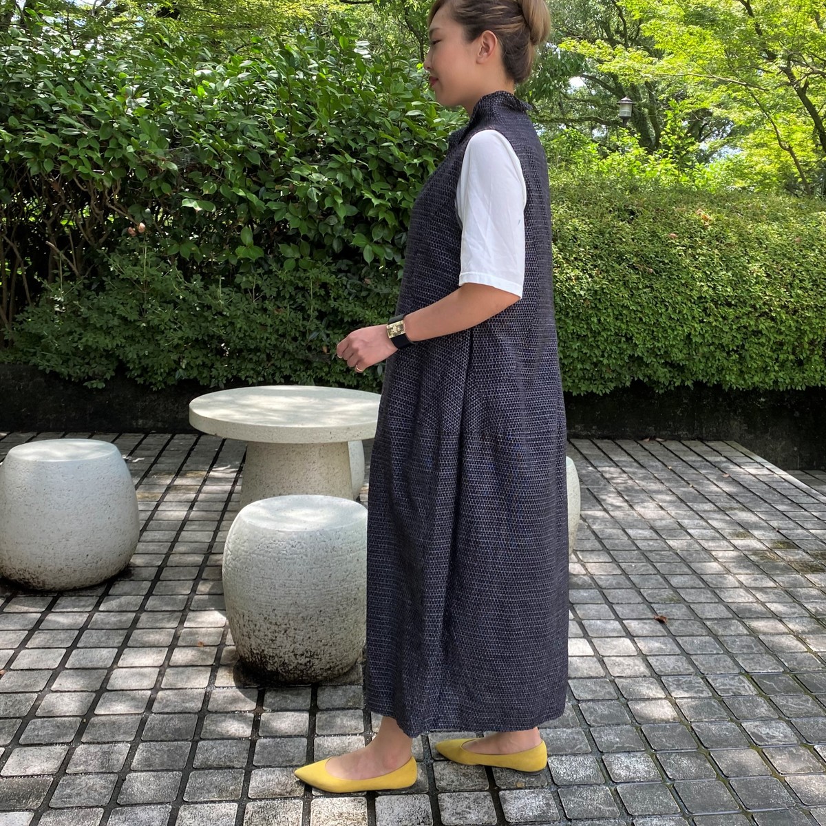 楽天市場 儀右ヱ門 久留米絣ワンピース ミセス５０代６０代綿１００ 和柄和風ビッグシルエットロングエレガント上品オカモト商店ギエモンジャンパースカート結喜絣 古布と藍染めこっとんコットン