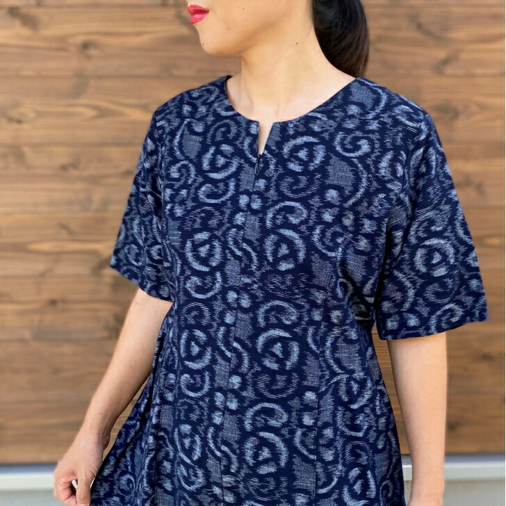 久留米絣ワンピース ミセス 代 代綿 藍和柄和風半袖ロングマキシエレガント上品花柄 Gracebaptistgardner Com