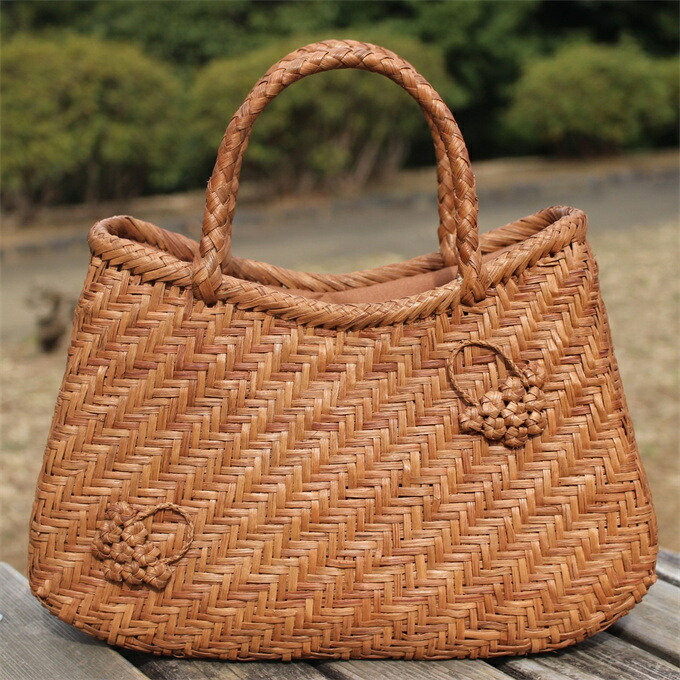 山葡萄 かごバッグ 網代編み やまぶどう 山ぶどう カゴバッグ 持ち手 おしゃれ バスケット メルカド レディース ハンドバッグ 着物 籠 山葡萄 籠 バッグ かご 六角花嵌入網代編み 中布と内ポケット付き