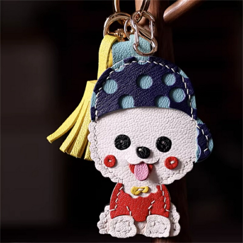 本革 犬 キーホルダー かわいい バッグチャーム ハンドメイド 手作り レザー アニマルチャーム シンプル ナチュラル 癒し 記念日 お祝い ギフト レディース メンズ｜幸福の家　店