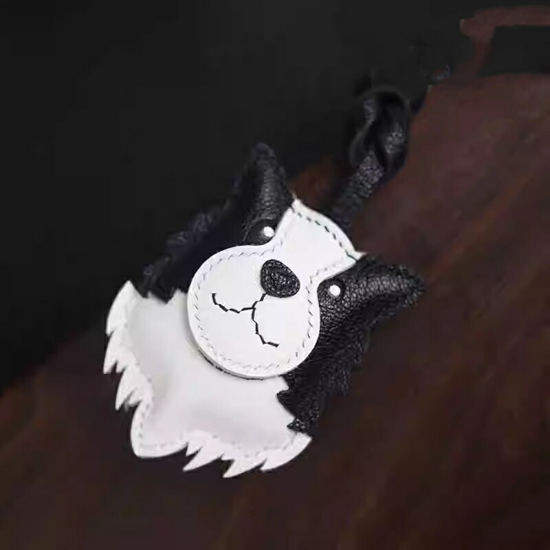 本革 ボーダーコリー キーホルダー ハンドメイド レザー バッグチャーム ストラップ 手作り 犬モチーフ 車キー 鍵用 かわいい ナチュラル ギフト プレゼント用