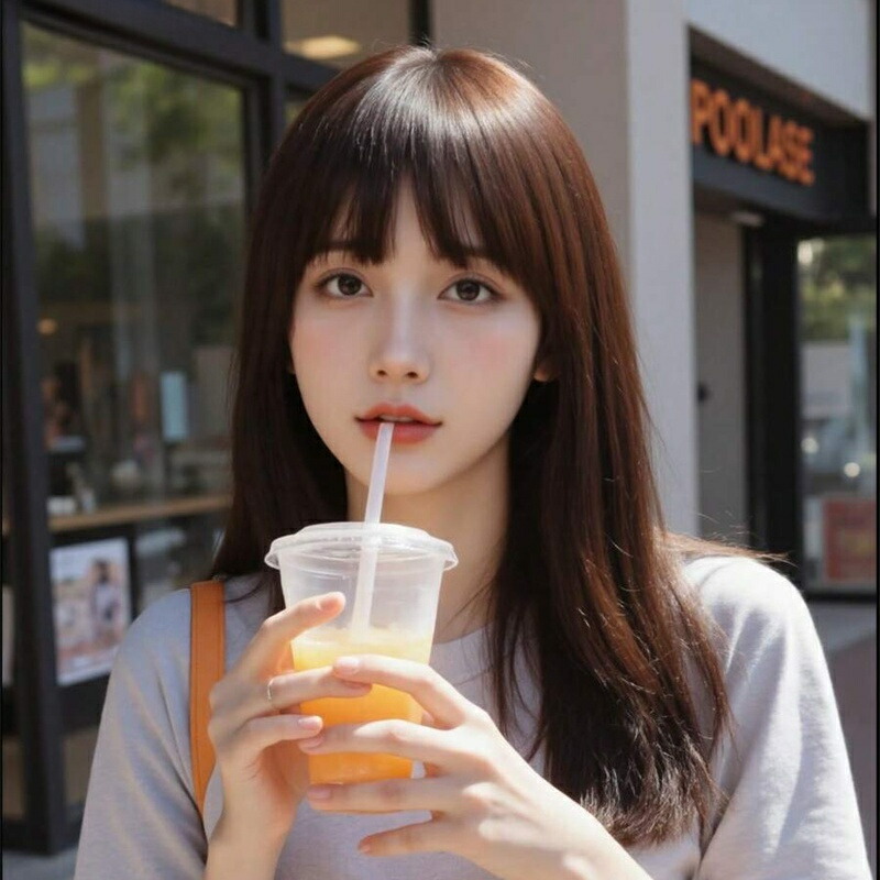 前髪ありストレート×ブラウン系｜49cm/20in｜小顔レイヤーウィッグ｜くすみ系フルウィッグ｜耐熱