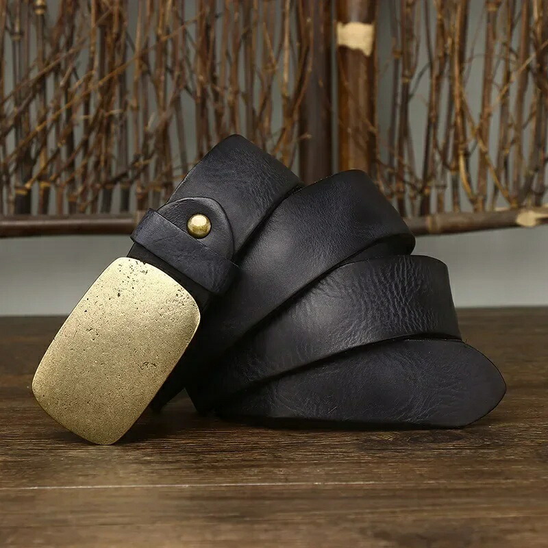 【ハンドメイド】3.8cm幅 本革メンズベルト 厚手カウレザー × 真鍮バックル ヴィンテージジーンズに映える 大人のためのレザーベルト (5サイズ・4カラー)手作り プレゼント おしゃれ 誕生日|幸福の家 店