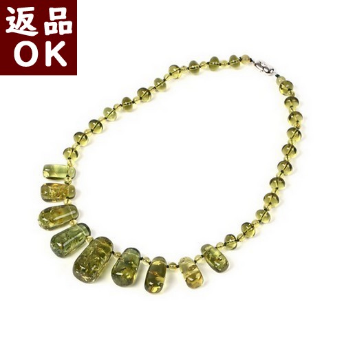 \最大25%OFFクーポン/琥珀 ネックレス カリビアングリーンアンバー 50cm 逸品 カリブ産 琥珀屋 送料無料 ハンドメイド 手作り パワーストーン 天然石 ギフト