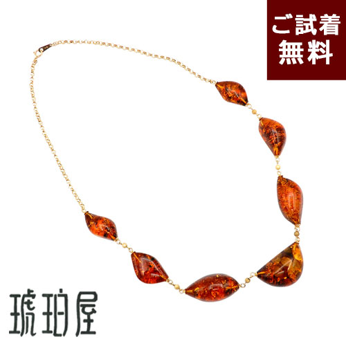 \最大30%OFFクーポン/琥珀 ネックレス 50cm K18刻印入り グリーンアンバー アースカラー 緑色 バルト産 グリッター ラウンドビーズ 本物志向 上質 華やか 豪華 ゴージャス 一点物 琥珀屋 No 3871|琥珀屋 職人が創る琥珀ジュエリー