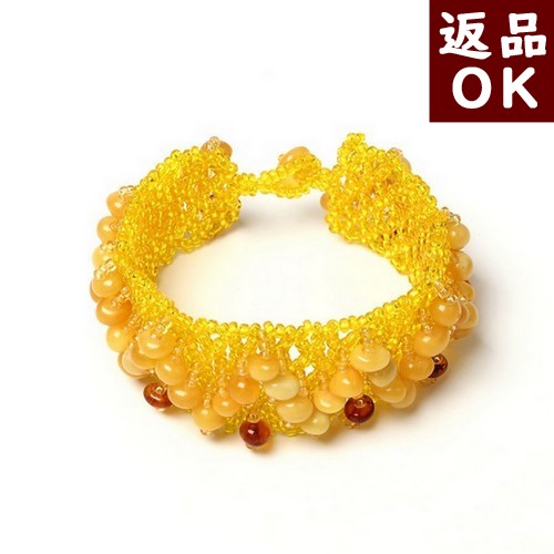 ＼最大25％OFFクーポン／琥珀 ブレスレット イエローアンバー 16cm ガラスビーズ 手編み バルト産 琥珀屋 送料無料　ハンドメイド 手作り パワーストーン 天然石 ギフト
