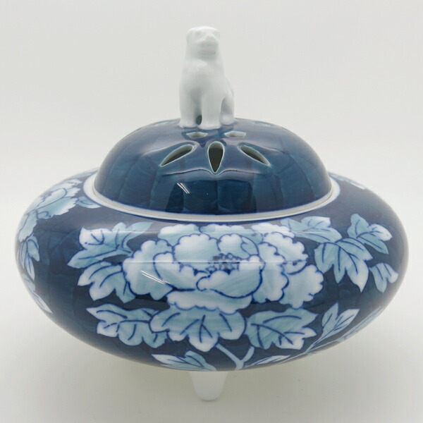 有田焼　香炉　箱付き 香器『香炉【四方木甲草花(しほうもっこうそうか)/其泉】木箱入[有田焼