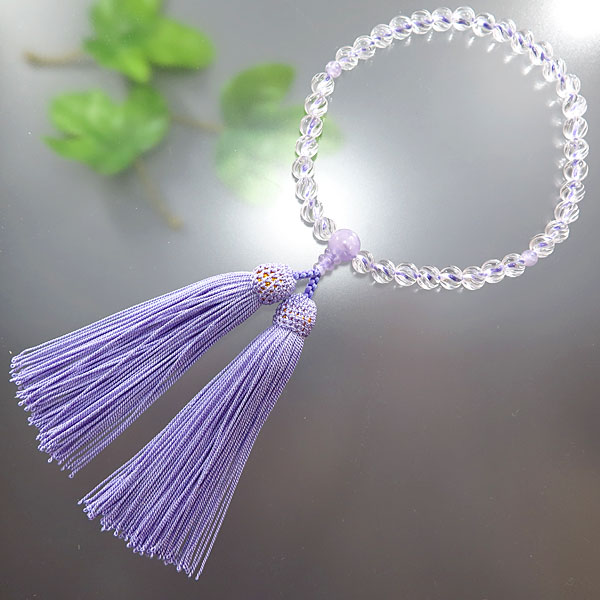 \お買い物マラソン★最大7%OFF★/女性用お数珠 水晶 ツイストカット 7mm玉 藤雲石仕立て|お香・線香・香木の専門店 香源