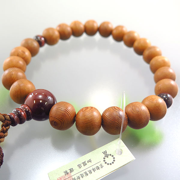 男性用お数珠 屋久杉 ２２玉 赤虎目石仕立て 焦茶房