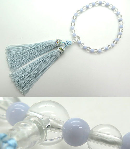 \お買い物マラソン★最大7%OFF★/数珠 女性用 水晶 7mm玉 カルセドニー コンビ仕立て|お香・線香・香木の専門店 香源