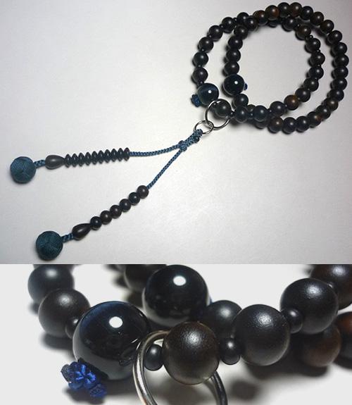 男性用のお数珠 縞黒檀 浄土宗 紺（青）虎目石仕立て