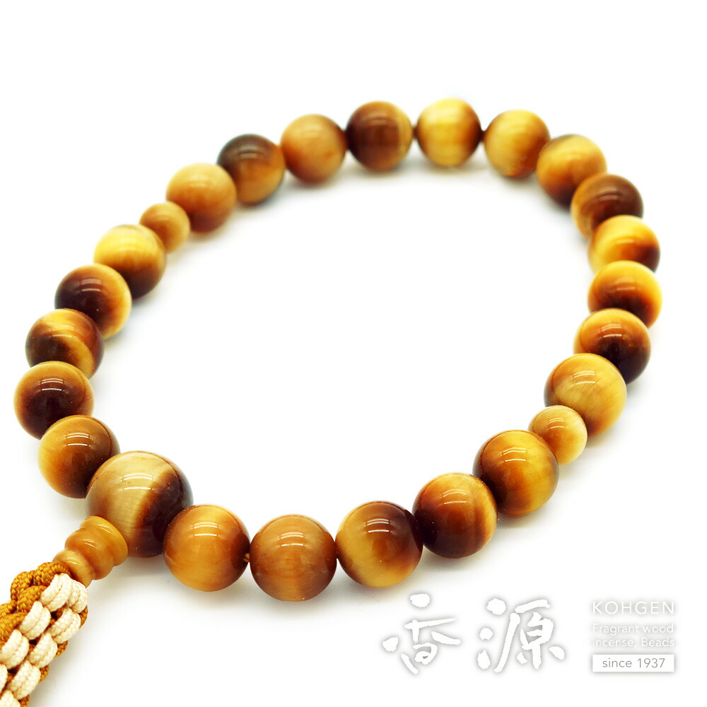 \お買い物マラソン★最大7%OFF★/男性用のお数珠 白虎目石(ヌキ虎目石) 22玉 共仕立て 紐房|お香・線香・香木の専門店 香源