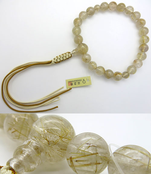 【楽天市場】男性用のお数珠 最上級ルチル（金線入り水晶） １８玉