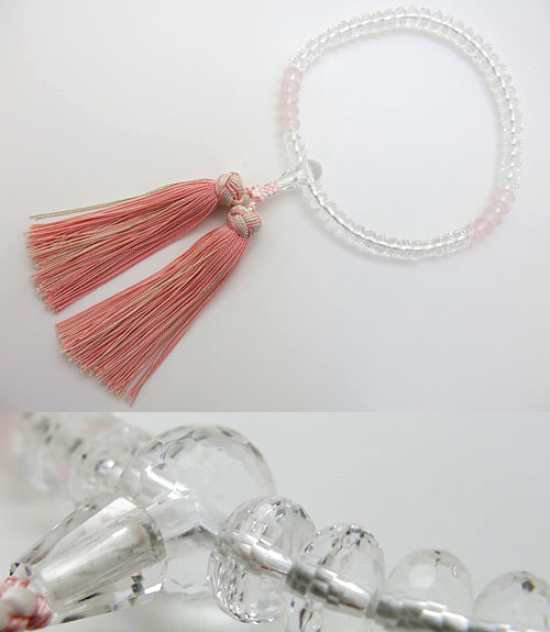 \お買い物マラソン★最大7%OFF★/女性用のお数珠 水晶 ミカン玉 切子 紅石英2トーン仕立て|お香・線香・香木の専門店 香源