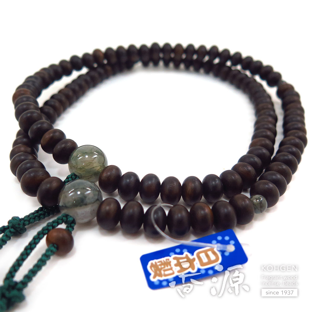 \お買い物マラソン★最大7%OFF★/男性用のお数珠 黒檀スビキ 尺二振分 真言宗 青苔瑪瑙仕立て|お香・線香・香木の専門店 香源