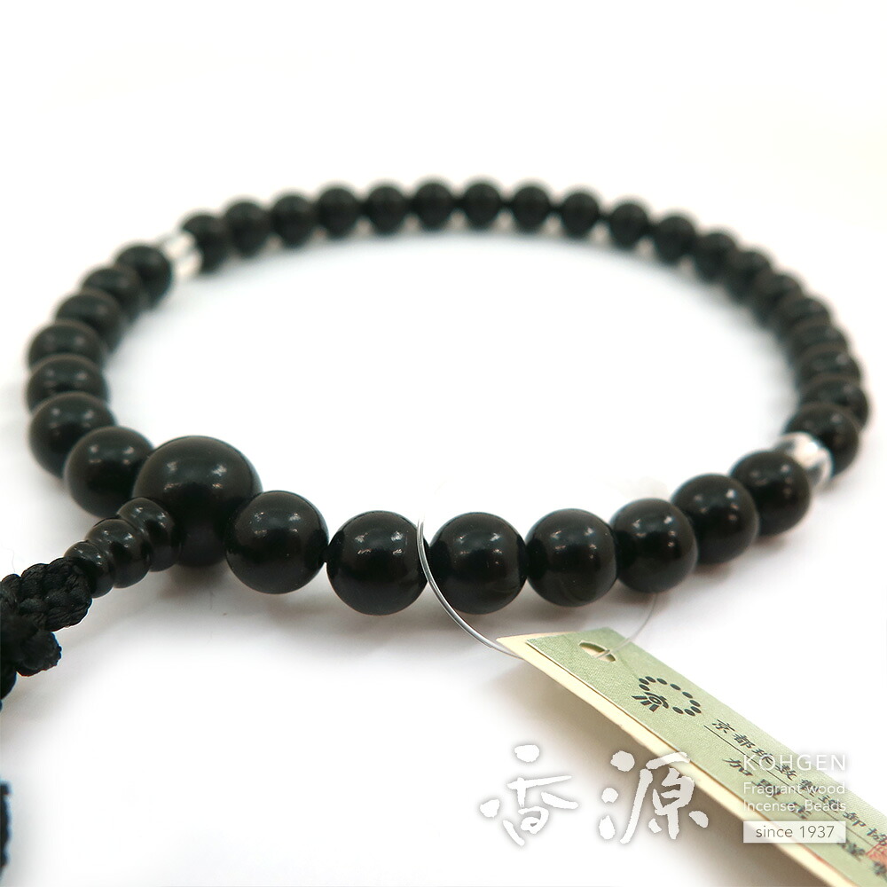 \お買い物マラソン★最大7%OFF★/女性用の数珠 ジェット 8mm玉 水晶仕立て 黒房 限定品|お香・線香・香木の専門店 香源