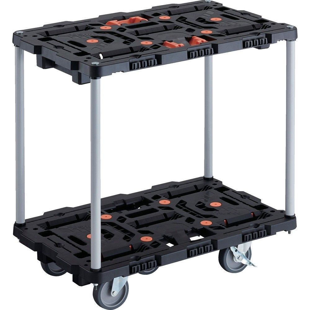 【メーカー直送T】 ＴＲＵＳＣＯ　連結式樹脂製２段台車　ビートル　７００Ｘ４５０　自在５輪　内２輪ストッパー付　とめたろう付　ハンドルなし　BT720J5S2-E100T｜コーナンｅショップ　店