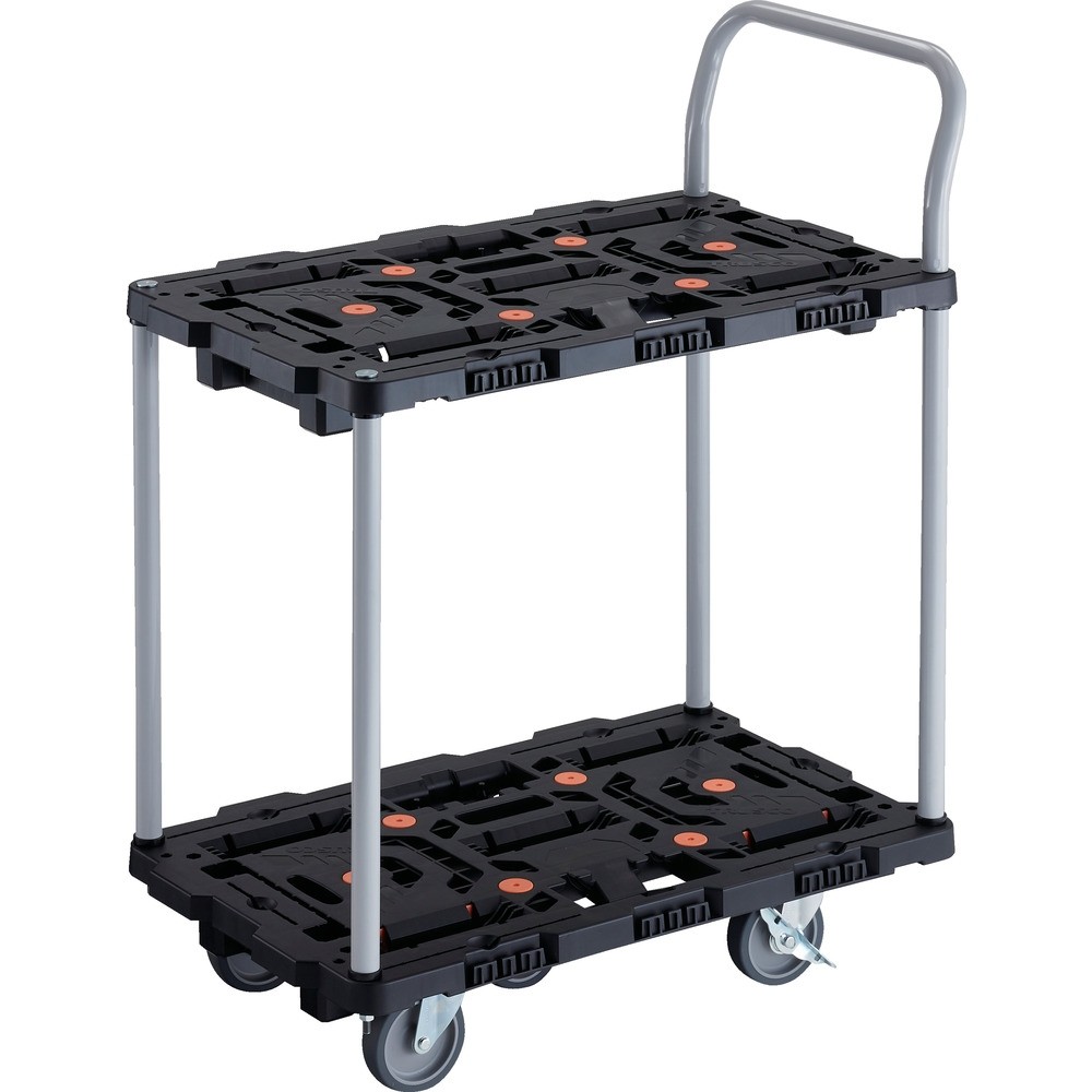 【メーカー直送T】 TRUSCO 連結式樹脂製2段台車 ビートル 700X450 自在5輪 内2輪ストッパー付 ハンドル付 BT724J5S2-E100|コーナンeショップ 店
