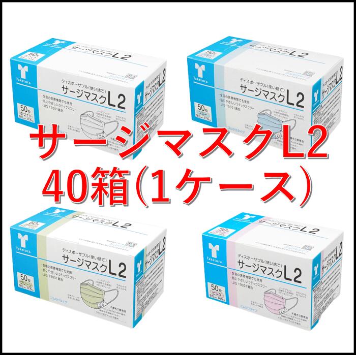 【JIS其れ相応新包み】【容れもの送りとどける】竹虎 サルゼ恍ける L2【40箱】1箱 50枚 白いこと 青碧 サクラ色 緑であること （JIS T 9001）位置付け2 診療用【BFE・PFE99％こし器当てはめる】