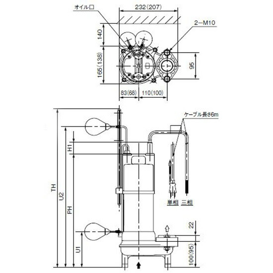 川本 排水用樹脂製水中ポンプ(汚物用) (1台) 品番：WUO4-505-0.75