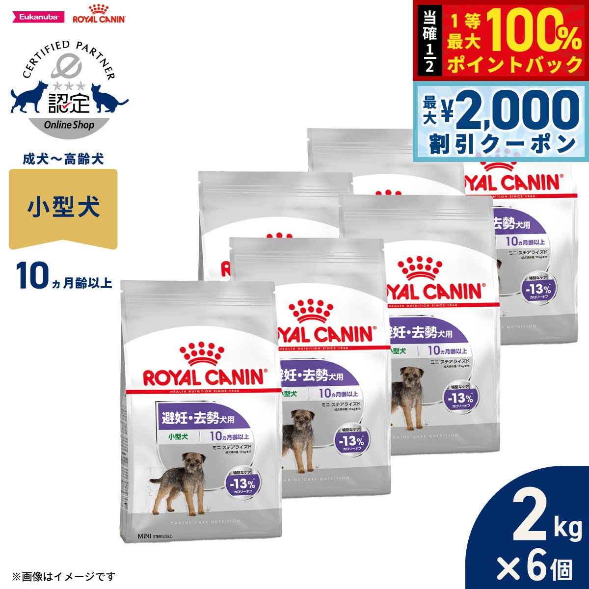 【7/25限定！2000円OFFクーポン＆抽選で1万ポイントバック】ロイヤルカナン 犬 ドッグフード ケーナインケアニュートリション ミニ ステアライズド 2kg&times;6個 正規品 避妊 去勢犬用 小型犬専用 成犬～高齢犬用｜コジコジ