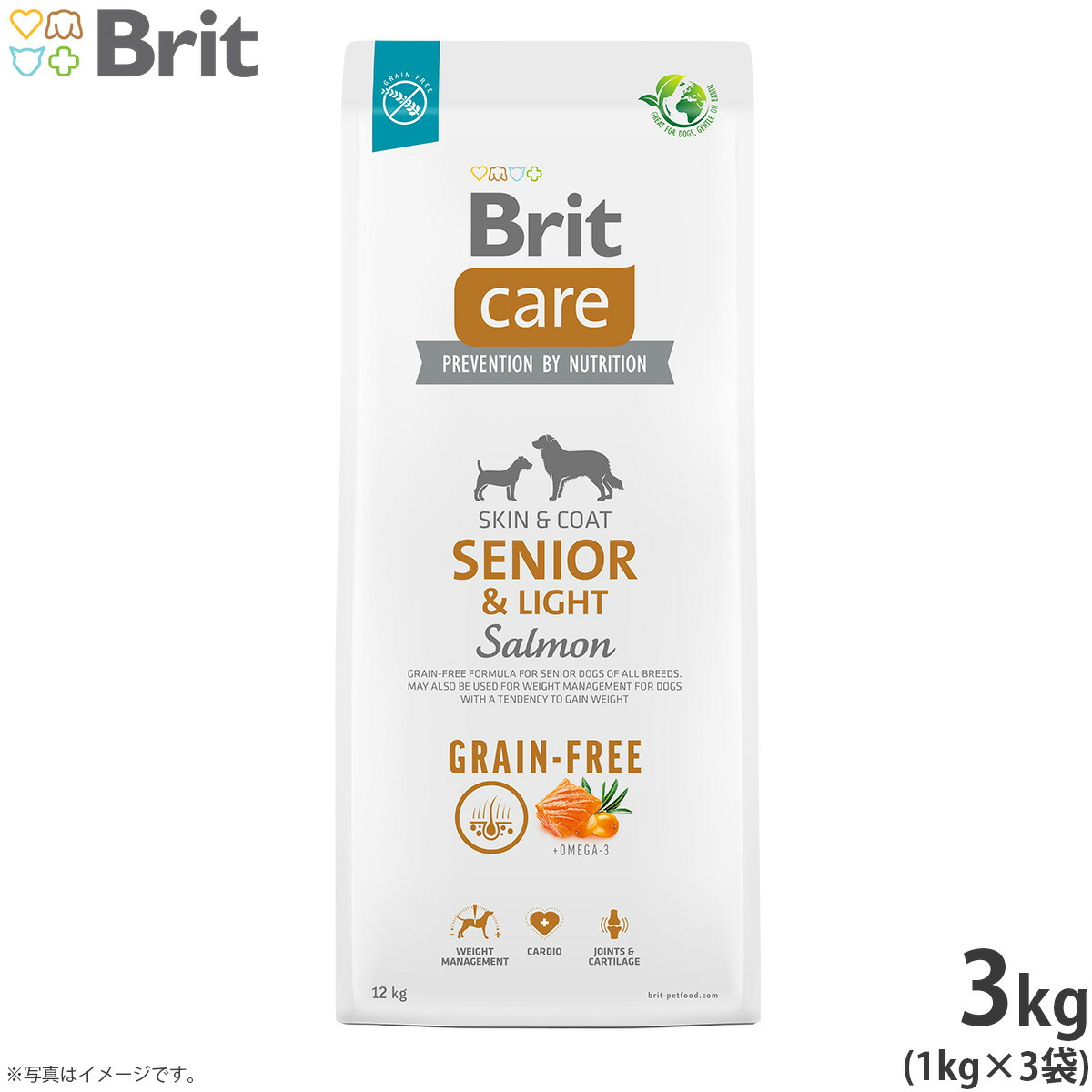 ブリットケア Brit Care ドッグフード グレインフリー シニア＆ライト 3kg（1kg×3個）【送料無料】 成犬用 穀物不使用 無添加