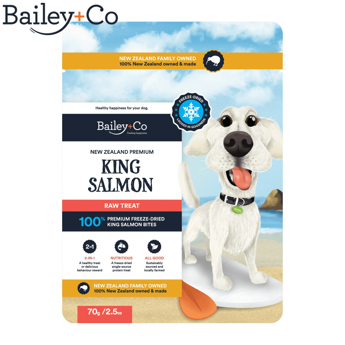 【8/1限定！抽選で最大1000ptバック＆最大400円OFFクーポン】ベイリーコー Bailey＋Co ドッグトリーツ フリーズドライ キングサーモン 無添加 素材丸ごと｜コジコジ