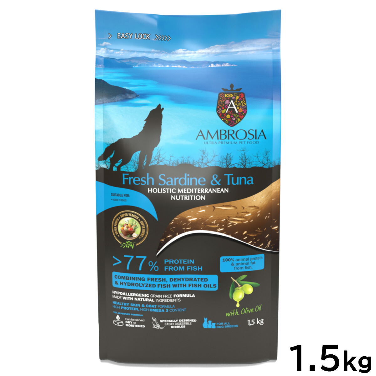 【店内ポイント最大39倍！本日限定！】アンブロシア AMBROSIA ドッグフード HMN サーディンツナ 1.5kg【送料無料】 無添加 穀物不使用 グレインフリー 地中海食